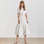 TWOTWINSTYLE-Summer-Solid-Women-Dress-Square-Collar-Puff-Sleeve-High-Waist-With-Sashes-Midi-Dresses-Female