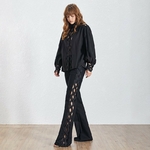 TWOTWINSTYLE-Hollow-Out-Patchwork-Women-Suit-Lantern-Sleeve-Perspective-Shirt-High-Waist-Wide-Leg-Pants-Two