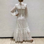 TWOTWINSTYLE-Elegant-Solid-Women-Dress-Stand-Collar-Lantern-Sleeve-High-Waist-Ruffles-Hollow-Out-Midi-Dresses