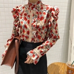 QoerliN-Designer-Shirts-Women-Print-Fashion-Ruffles-Collar-Long-Sleeve-Blouse-Ladies-OL-Lace-Hollow-Out