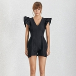 Deuxtwinstyle-noir-combinaisons-pour-femmes-col-en-V-volants-manches-taille-haute-pantalons-courts-femme-2019
