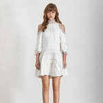 Deuxtwinstyle-perles-Patchwork-femmes-robe-hors-paule-Stand-Flare-manches-taille-haute-Mini-robes-femme-mode