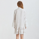 Deuxtwinstyle-robe-cor-enne-droite-pour-femmes-Flare-manches-O-cou-bouton-dentelle-Patchwork-robes-femme