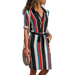 New-Autumn-Summer-Dress-Women-Striped-Print-Lace-Up-Beach-Dress-Party-Dress-With-Button-Knee