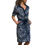 New-Autumn-Summer-Dress-Women-Striped-Print-Lace-Up-Beach-Dress-Party-Dress-With-Button-Knee