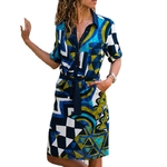 New-Autumn-Summer-Dress-Women-Striped-Print-Lace-Up-Beach-Dress-Party-Dress-With-Button-Knee