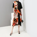 2019-Women-Summer-Multicolor-Part-Printed-Patchwork-Shirt-Dress-Short-Sleeve-Female-Casual-Plus-Size-Party