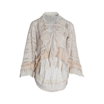TWOTWINSTYLE-Camisa-Patchwork-de-Renda-Para-As-Mulheres-Lapela-Colarinho-Alargamento-Manga-Bowknot-Lace-Up-Longa