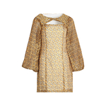 TWOTWINSTYLE-Vestido-Estampado-Para-As-Mulheres-O-Neck-Oco-Out-Manga-Lanterna-Cintura-Alta-Mini-Vestidos