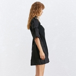 TWOTWINSTYLE-Vestido-De-Retalhos-de-Malha-Para-Mulheres-Gola-Alargamento-Sleeve-Lace-Up-Tamanho-Grande-Vestidos