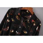 VOGUE-N-nouveau-femmes-dames-noir-mode-oiseau-imprimer-revers-manches-longues-Mini-chemise-robe-en