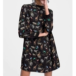Femmes-vintage-o-cou-mignon-animal-imprim-d-contract-mini-robe-dames-taille-lastique-volants-chic