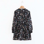 Femmes-vintage-o-cou-mignon-animal-imprim-d-contract-mini-robe-dames-taille-lastique-volants-chic