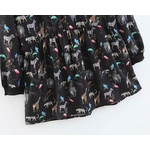 Femmes-vintage-o-cou-mignon-animal-imprim-d-contract-mini-robe-dames-taille-lastique-volants-chic