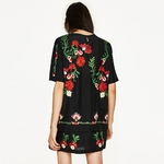 Vintage-Floral-fleur-Brid-broderie-droite-l-che-Mini-robe-o-cou-manches-courtes-femmes-marque