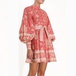 LIVIVIO-Vintage-imprim-Floral-lanterne-manches-longues-ceinture-lacets-taille-boutonn-e-rouge-Mini-robes
