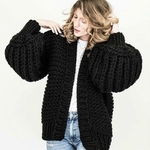 Chic-Autumn-Hand-Knit-Sweater-Coarse-Wool-V-Neck-Lazy-Rough-Wool-Lantern-Sleeved-Cardigan-Batwing