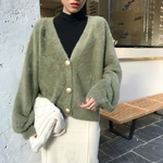 Femmes-automne-hiver-vison-velours-blanc-chandail-manteau-manches-longues-tricot-Cardigan-col-en-v-d