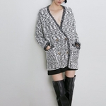 Femmes-grande-taille-tricots-Cardigans-col-en-V-Patchwork-chandail-point-ouvert-manteau-poche-Double-boutonnage