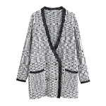 Femmes-grande-taille-tricots-Cardigans-col-en-V-Patchwork-chandail-point-ouvert-manteau-poche-Double-boutonnage
