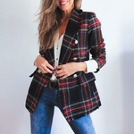Mossha-l-gant-tweed-carreaux-blazer-femme-d-contract-bouton-blazer-Automne-hiver-veste-Vintage-manches