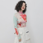 TWOTWINSTYLE-T-shirt-manches-longues-avec-imprim-s-pour-femme-top-long-col-roul-v-tement