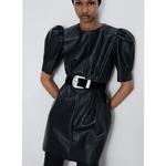 Fandy-Lokar-Faux-Leather-Dresses-Women-Fashion-Short-Sleeve-Leather-Dress-Women-Elegant-O-Neck-Mini