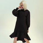 Deuxtwinstyle-Patchwork-volants-robes-pour-femme-col-montant-lanterne-manches-longues-taille-haute-robe-femmes-mode