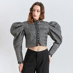 Deuxtwinstyle-fronc-Plaid-vestes-pour-femmes-O-cou-bouff-e-manches-longues-d-contract-court-femme