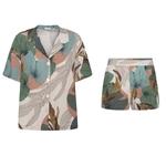 Short-sleeved-Leaf-Print-Pajamas-Set-Women-Cotton-Viscose-Loose-Style-Casual-Style-Loose-Style-Sleepwear