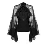 TWOTWINSTYLE-Bowknot-Chemisier-En-Mousseline-Shirt-Femmes-Lanterne-Manches-Tulle-Transparent-Sexy-Tops-Grande-Taille-2018