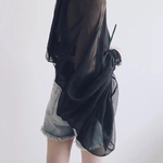 TWOTWINSTYLE-Bowknot-Chemisier-En-Mousseline-Shirt-Femmes-Lanterne-Manches-Tulle-Transparent-Sexy-Tops-Grande-Taille-2018