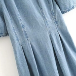 Aachoae-t-Patchwork-Denim-robe-femmes-bouff-e-manches-courtes-mode-robe-pliss-e-col-rabattu