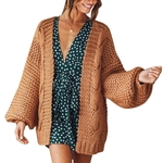 Cardigan-manches-longues-lanterne-pour-femmes-pull-d-automne-d-contract-la-mode-couleur-unie-ouvert