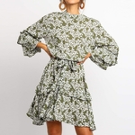 Robe-volants-imprim-Floral-montant-manches-ceintures-pour-femmes-en-mousseline-de-soie-style-Boho-Mini