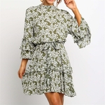 Robe-volants-imprim-Floral-montant-manches-ceintures-pour-femmes-en-mousseline-de-soie-style-Boho-Mini