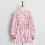VGH-Print-Dress-For-Women-O-Neck-Lantern-Long-Sleeve-High-Waist-Tunic-Lace-Up-Hit