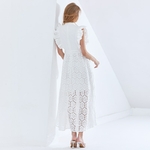 TWOTWINSTYLE-White-Hollow-Out-Women-Dress-Stand-Collar-Short-Sleeve-High-Waist-Elegant-Dresses-Female-2020