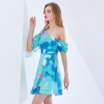 TWOTWINSTYLE-Sexy-Print-Tie-Dye-Dress-For-Women-Asymmetrical-Collar-Short-Sleeve-High-Waist-Hit-Color