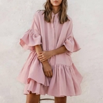 Celmia-Mini-robe-volants-pour-femmes-Sexy-col-rond-demi-manches-chemise-ample-pliss-e-couleur