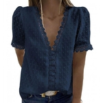 Chemisier-en-mousseline-de-soie-pour-femmes-l-gant-col-en-V-manches-courtes-Sexy-ajour