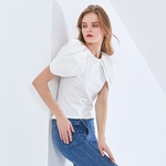 TWOTWINSTYLE-t-shirt-manches-courtes-bouffantes-et-col-rond-pour-femme-haut-Slim-et-Chic-fronc