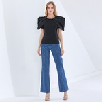 TWOTWINSTYLE-t-shirt-manches-courtes-bouffantes-et-col-rond-pour-femme-haut-Slim-et-Chic-fronc