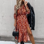 Robe-de-soir-e-imprim-Floral-pour-femmes-col-en-V-fente-lat-rale-manches-courtes