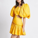 VGH-Mini-robes-jaunes-pour-femmes-col-inclin-demi-manches-taille-haute-ajour-nouvelle-mode-d