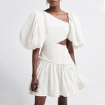 VGH-Mini-robes-jaunes-pour-femmes-col-inclin-demi-manches-taille-haute-ajour-nouvelle-mode-d