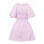 VGH-Rose-vider-Robe-Pour-Femmes-O-Cou-Bouff-e-Manches-Courtes-Taille-Haute-lastique-Fronc