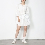 TWOTWINSTYLE-Lacets-Robe-L-che-Pour-Les-Femmes-O-COU-Manches-Longues-Taille-Haute-D-contract