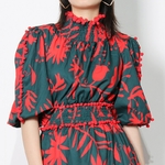 TWOTWINSTYLE-Imprim-Vintage-Robe-D-t-Pour-Femme-Col-Montant-Manches-Longues-Taille-Haute-Mini-Rouge