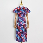 TWOTWINSTYLE-Impression-t-Frapp-Couleur-Robe-Pour-Les-Femmes-Col-Montant-Manches-Longues-Taille-Haute-Dos